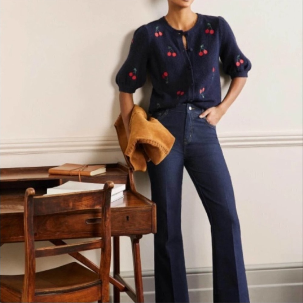 Boden US 10P High-Rise Fitted Flare Jeans dark blue denim petite